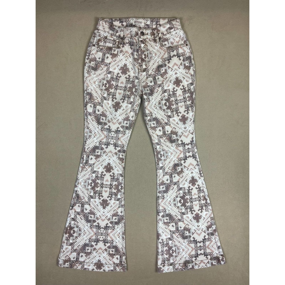 SHYANNE WOMEN'S 30 HIGH RISE SOUTHWESTERN PRINT STRETCH FLARE JEANS MULTICOLOR